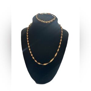 Elegant Gold ToneTwisted Rope Necklace and Bracelet Set